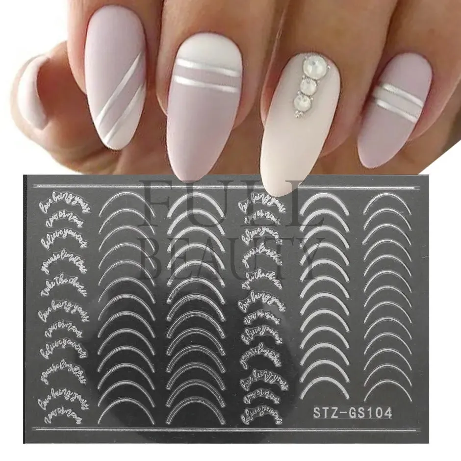 Joskaa French Textured Lines Nail Art Stickers Simple Geometry Leaf Flower Adhesive Sliders Monogram Summer Manicure Decal LYSTZ130-137