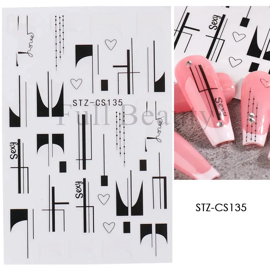 Joskaa French Textured Lines Nail Art Stickers Simple Geometry Leaf Flower Adhesive Sliders Monogram Summer Manicure Decal LYSTZ130-137