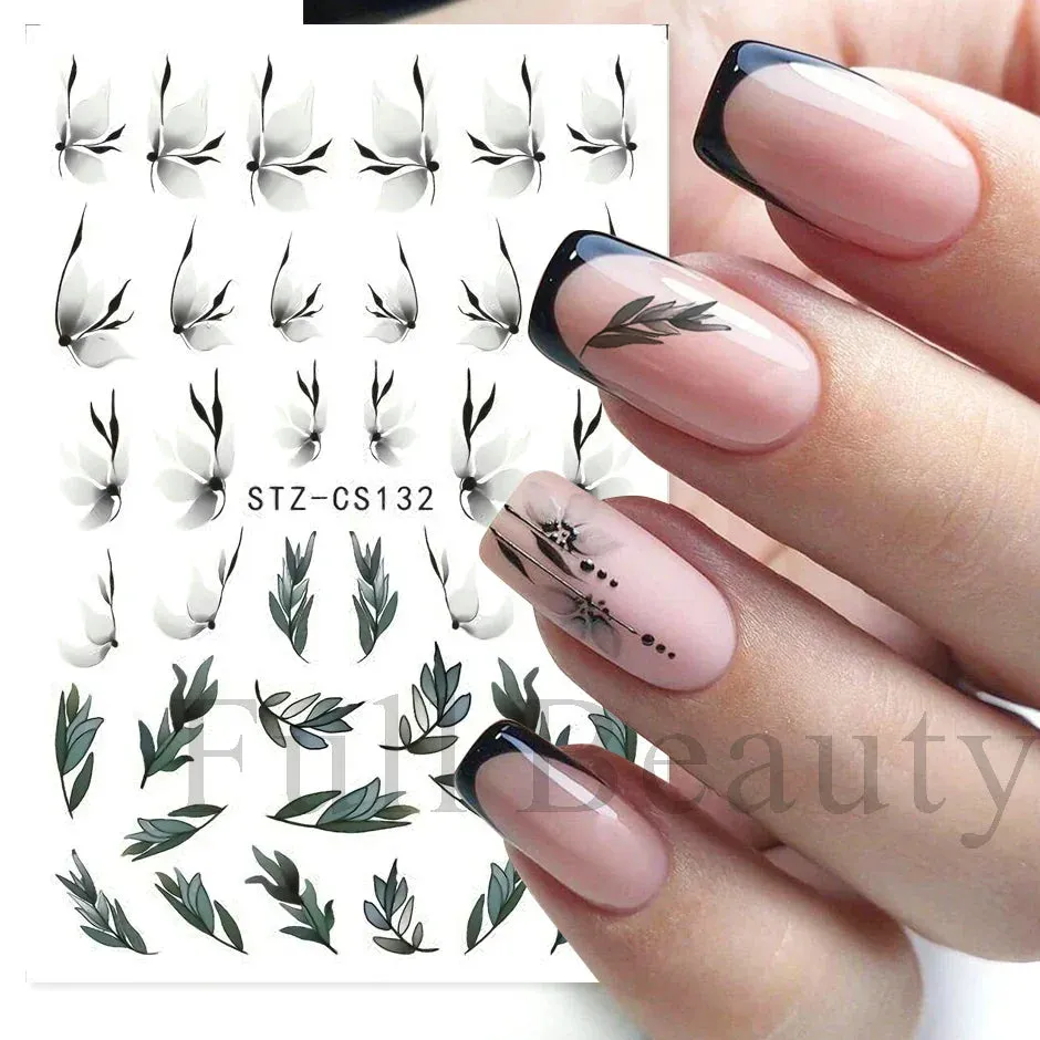 Joskaa French Textured Lines Nail Art Stickers Simple Geometry Leaf Flower Adhesive Sliders Monogram Summer Manicure Decal LYSTZ130-137