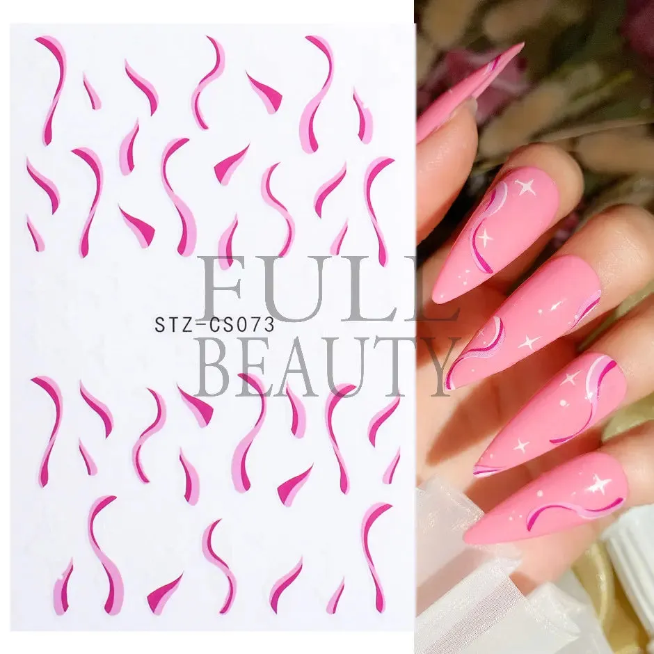 Joskaa French Textured Lines Nail Art Stickers Simple Geometry Leaf Flower Adhesive Sliders Monogram Summer Manicure Decal LYSTZ130-137