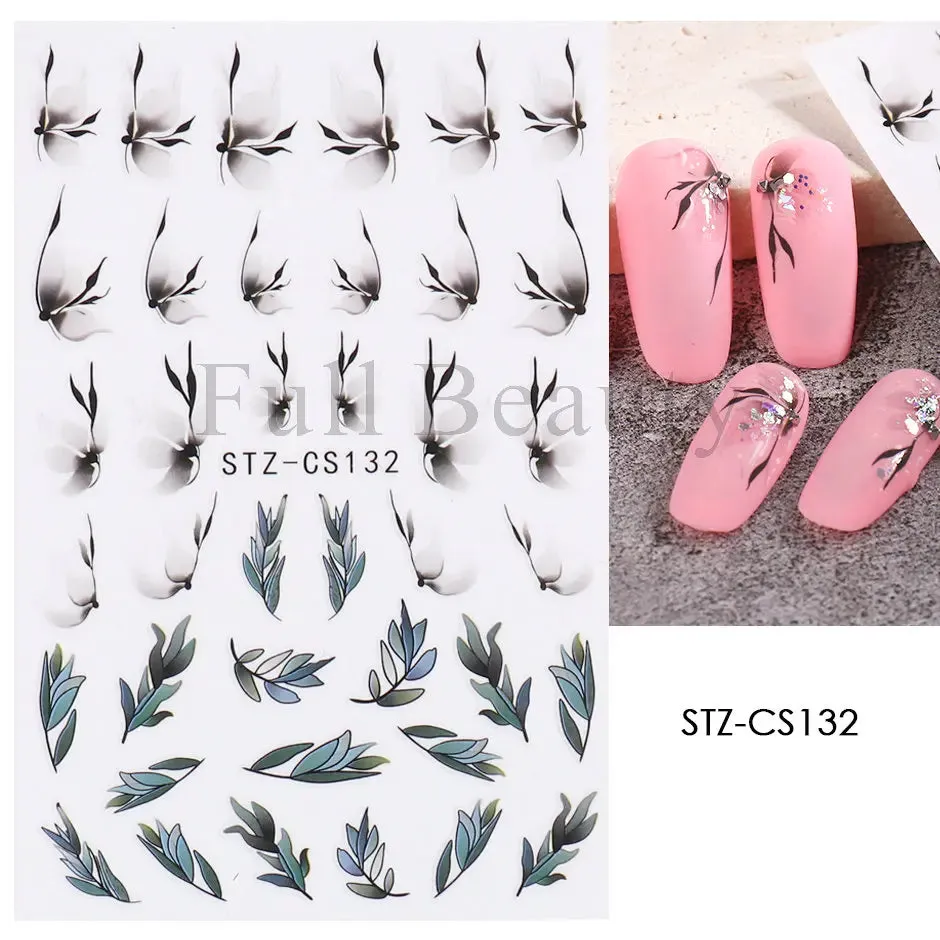 Joskaa French Textured Lines Nail Art Stickers Simple Geometry Leaf Flower Adhesive Sliders Monogram Summer Manicure Decal LYSTZ130-137