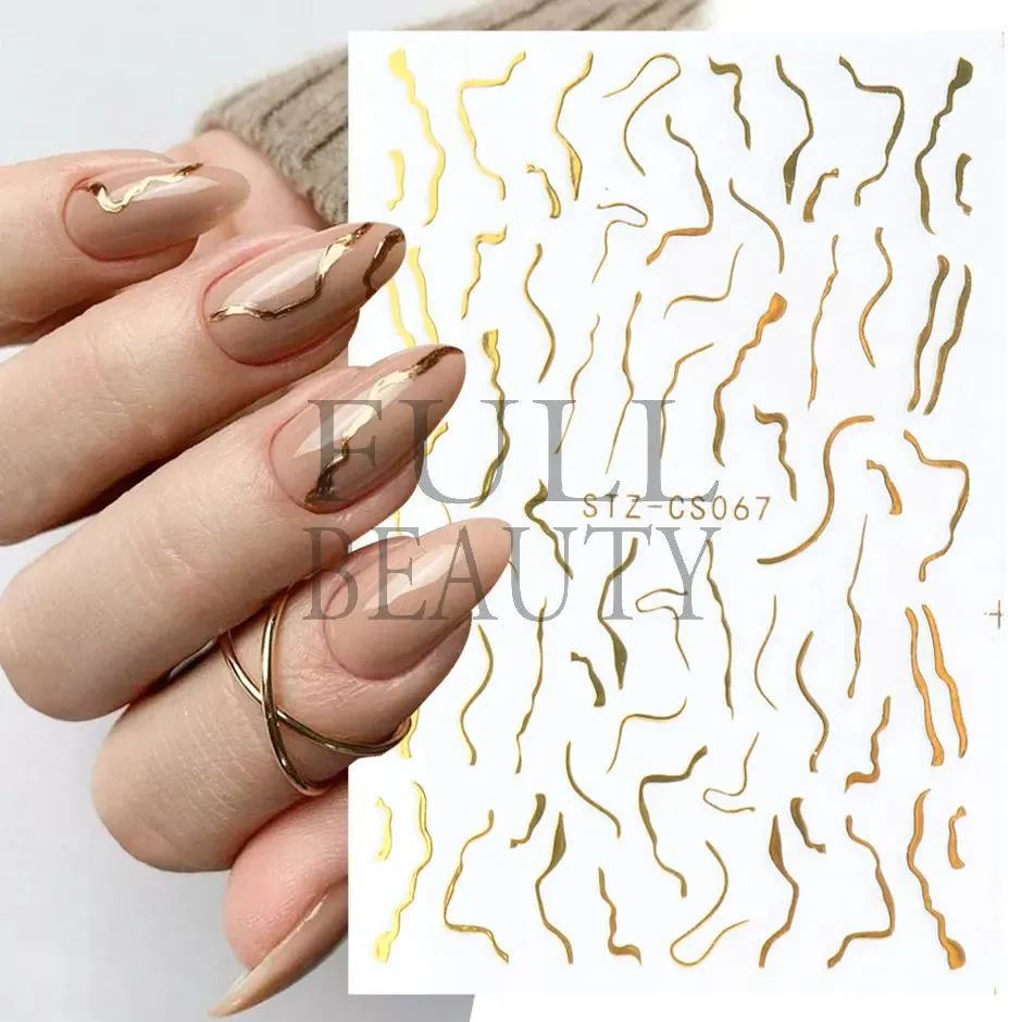 Joskaa French Textured Lines Nail Art Stickers Simple Geometry Leaf Flower Adhesive Sliders Monogram Summer Manicure Decal LYSTZ130-137