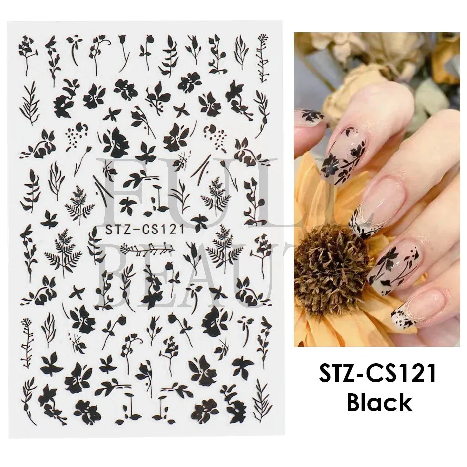 Joskaa French Textured Lines Nail Art Stickers Simple Geometry Leaf Flower Adhesive Sliders Monogram Summer Manicure Decal LYSTZ130-137
