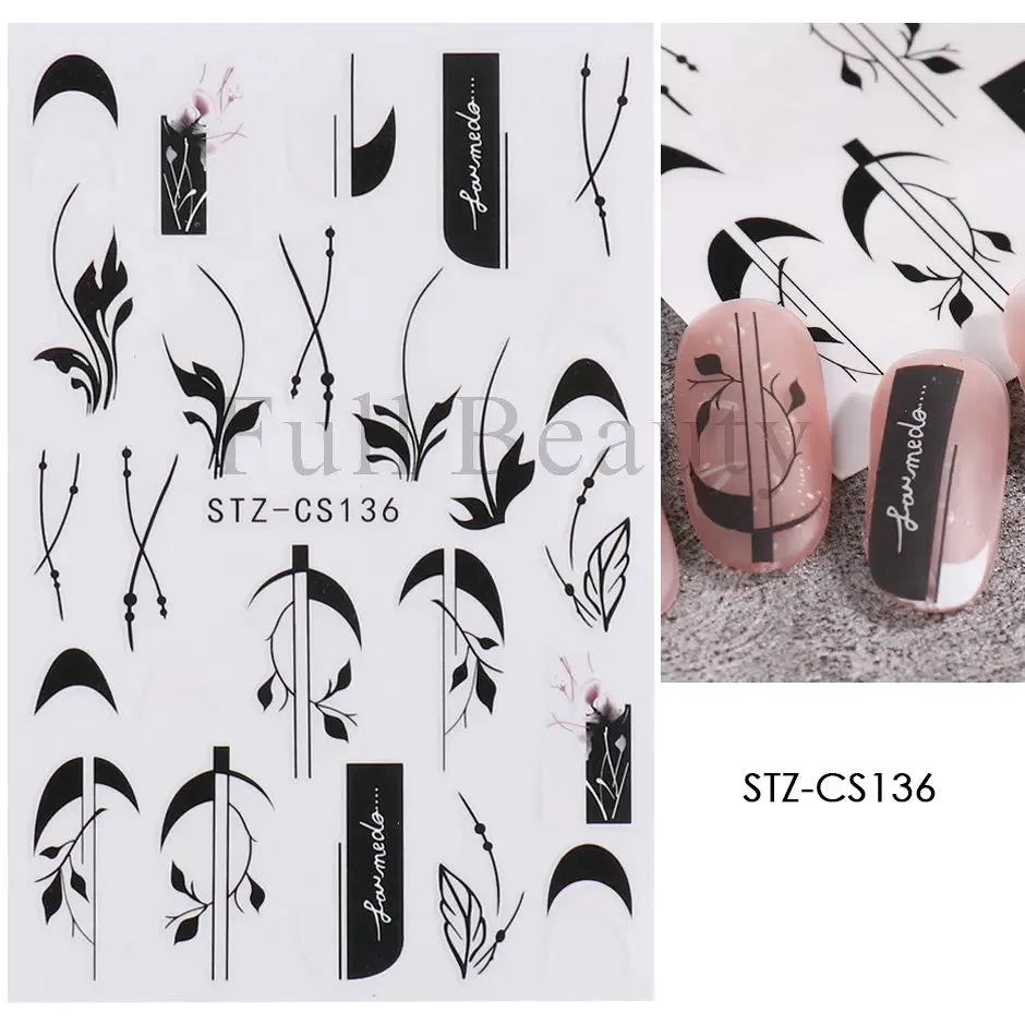 Joskaa French Textured Lines Nail Art Stickers Simple Geometry Leaf Flower Adhesive Sliders Monogram Summer Manicure Decal LYSTZ130-137