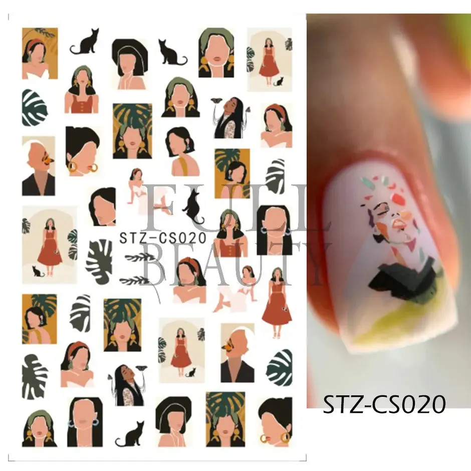 Joskaa French Textured Lines Nail Art Stickers Simple Geometry Leaf Flower Adhesive Sliders Monogram Summer Manicure Decal LYSTZ130-137