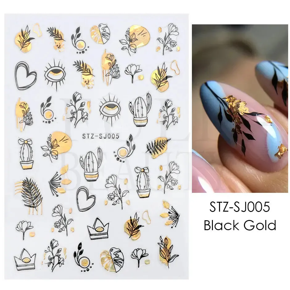 Joskaa French Textured Lines Nail Art Stickers Simple Geometry Leaf Flower Adhesive Sliders Monogram Summer Manicure Decal LYSTZ130-137