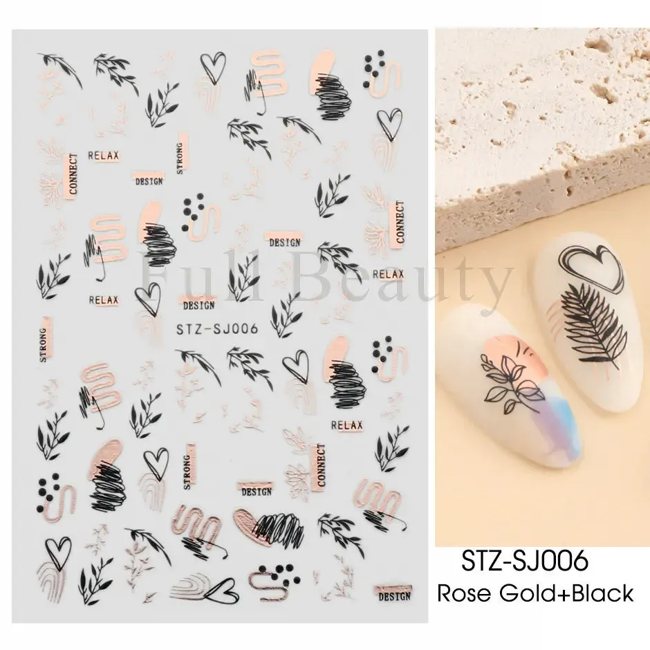 Joskaa French Textured Lines Nail Art Stickers Simple Geometry Leaf Flower Adhesive Sliders Monogram Summer Manicure Decal LYSTZ130-137