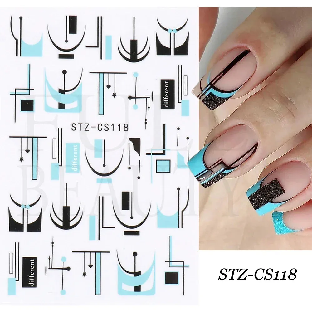 Joskaa French Textured Lines Nail Art Stickers Simple Geometry Leaf Flower Adhesive Sliders Monogram Summer Manicure Decal LYSTZ130-137