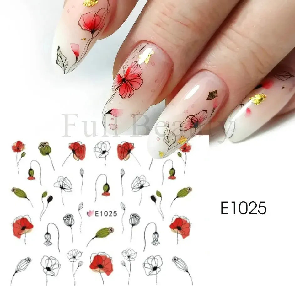 Joskaa French Textured Lines Nail Art Stickers Simple Geometry Leaf Flower Adhesive Sliders Monogram Summer Manicure Decal LYSTZ130-137