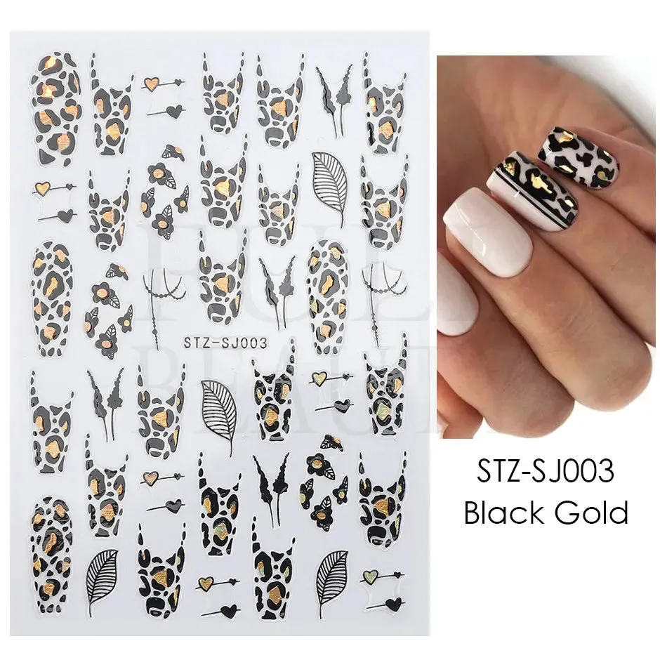 Joskaa French Textured Lines Nail Art Stickers Simple Geometry Leaf Flower Adhesive Sliders Monogram Summer Manicure Decal LYSTZ130-137