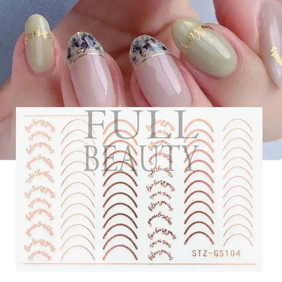 Joskaa French Textured Lines Nail Art Stickers Simple Geometry Leaf Flower Adhesive Sliders Monogram Summer Manicure Decal LYSTZ130-137