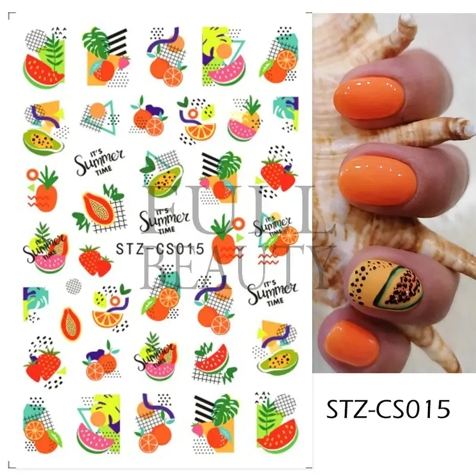 Joskaa French Textured Lines Nail Art Stickers Simple Geometry Leaf Flower Adhesive Sliders Monogram Summer Manicure Decal LYSTZ130-137