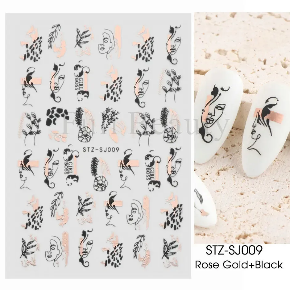 Joskaa French Textured Lines Nail Art Stickers Simple Geometry Leaf Flower Adhesive Sliders Monogram Summer Manicure Decal LYSTZ130-137