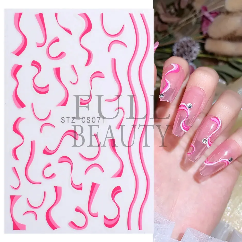 Joskaa French Textured Lines Nail Art Stickers Simple Geometry Leaf Flower Adhesive Sliders Monogram Summer Manicure Decal LYSTZ130-137