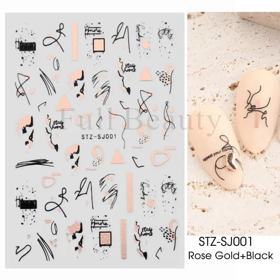 Joskaa French Textured Lines Nail Art Stickers Simple Geometry Leaf Flower Adhesive Sliders Monogram Summer Manicure Decal LYSTZ130-137