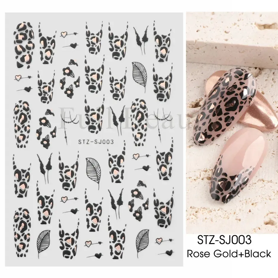 Joskaa French Textured Lines Nail Art Stickers Simple Geometry Leaf Flower Adhesive Sliders Monogram Summer Manicure Decal LYSTZ130-137