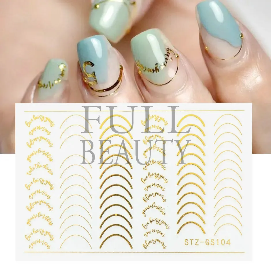 Joskaa French Textured Lines Nail Art Stickers Simple Geometry Leaf Flower Adhesive Sliders Monogram Summer Manicure Decal LYSTZ130-137