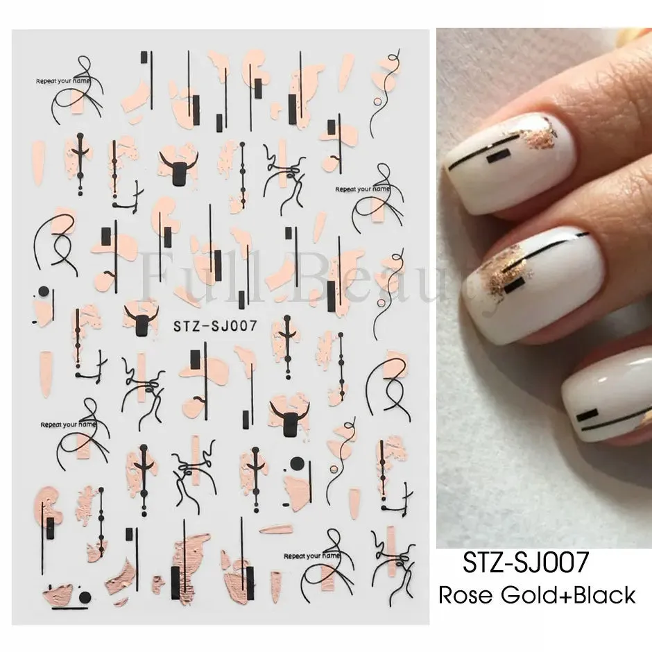 Joskaa French Textured Lines Nail Art Stickers Simple Geometry Leaf Flower Adhesive Sliders Monogram Summer Manicure Decal LYSTZ130-137