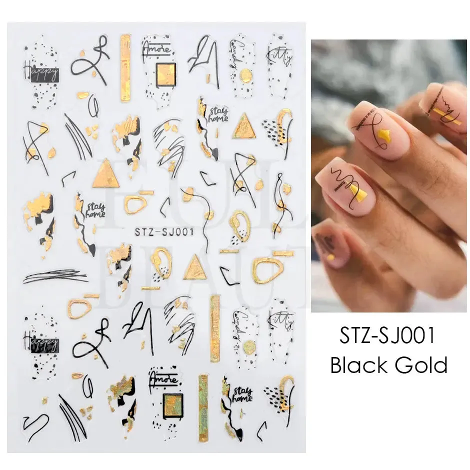 Joskaa French Textured Lines Nail Art Stickers Simple Geometry Leaf Flower Adhesive Sliders Monogram Summer Manicure Decal LYSTZ130-137