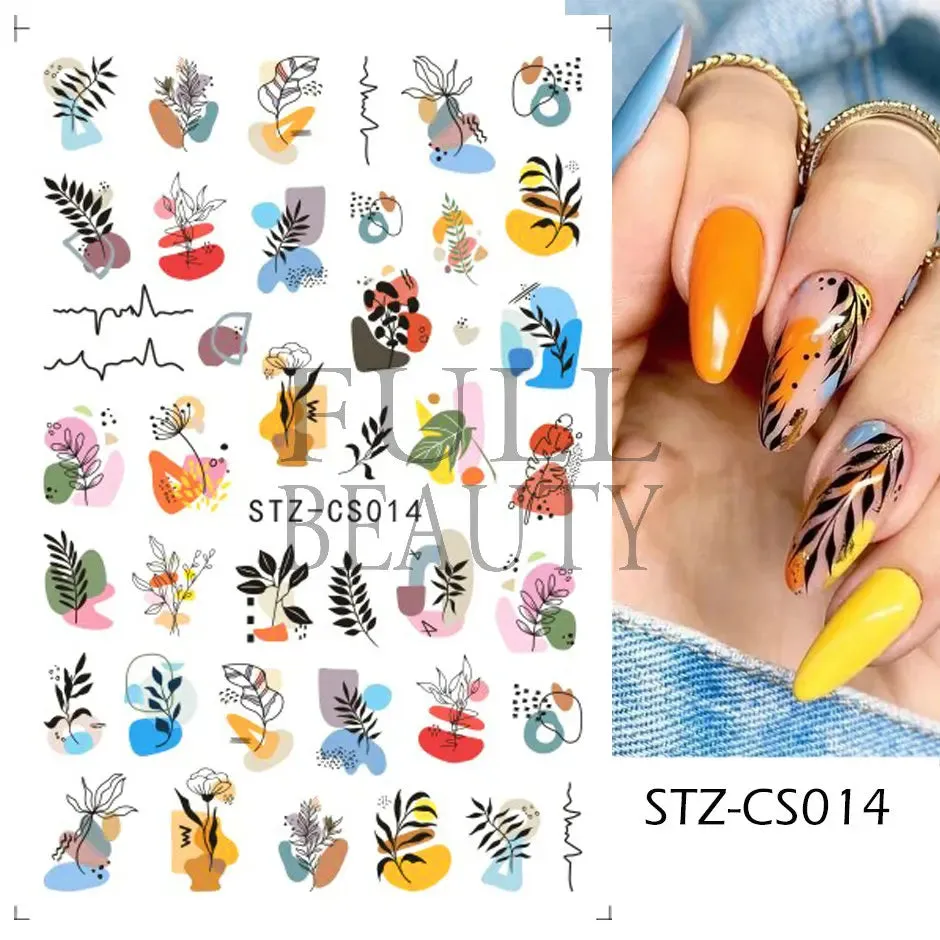 Joskaa French Textured Lines Nail Art Stickers Simple Geometry Leaf Flower Adhesive Sliders Monogram Summer Manicure Decal LYSTZ130-137