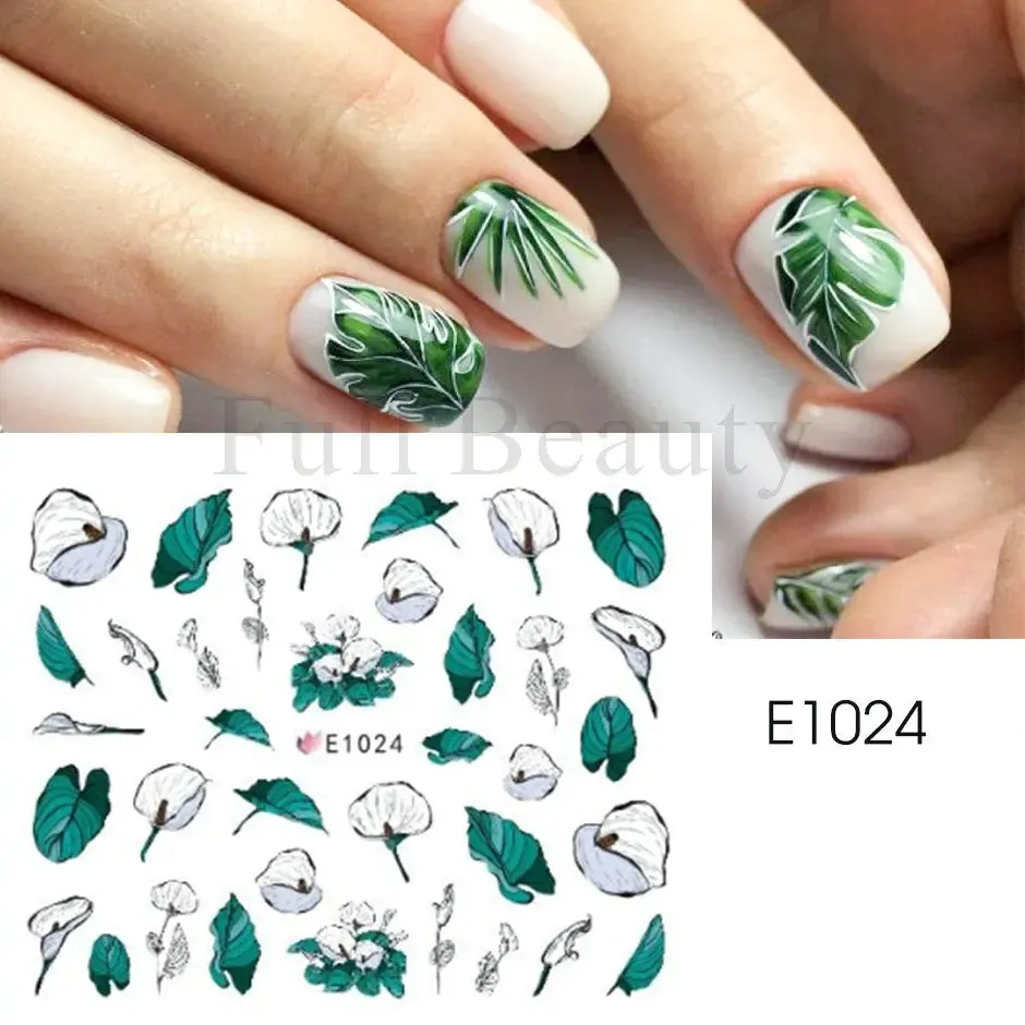 Joskaa French Textured Lines Nail Art Stickers Simple Geometry Leaf Flower Adhesive Sliders Monogram Summer Manicure Decal LYSTZ130-137
