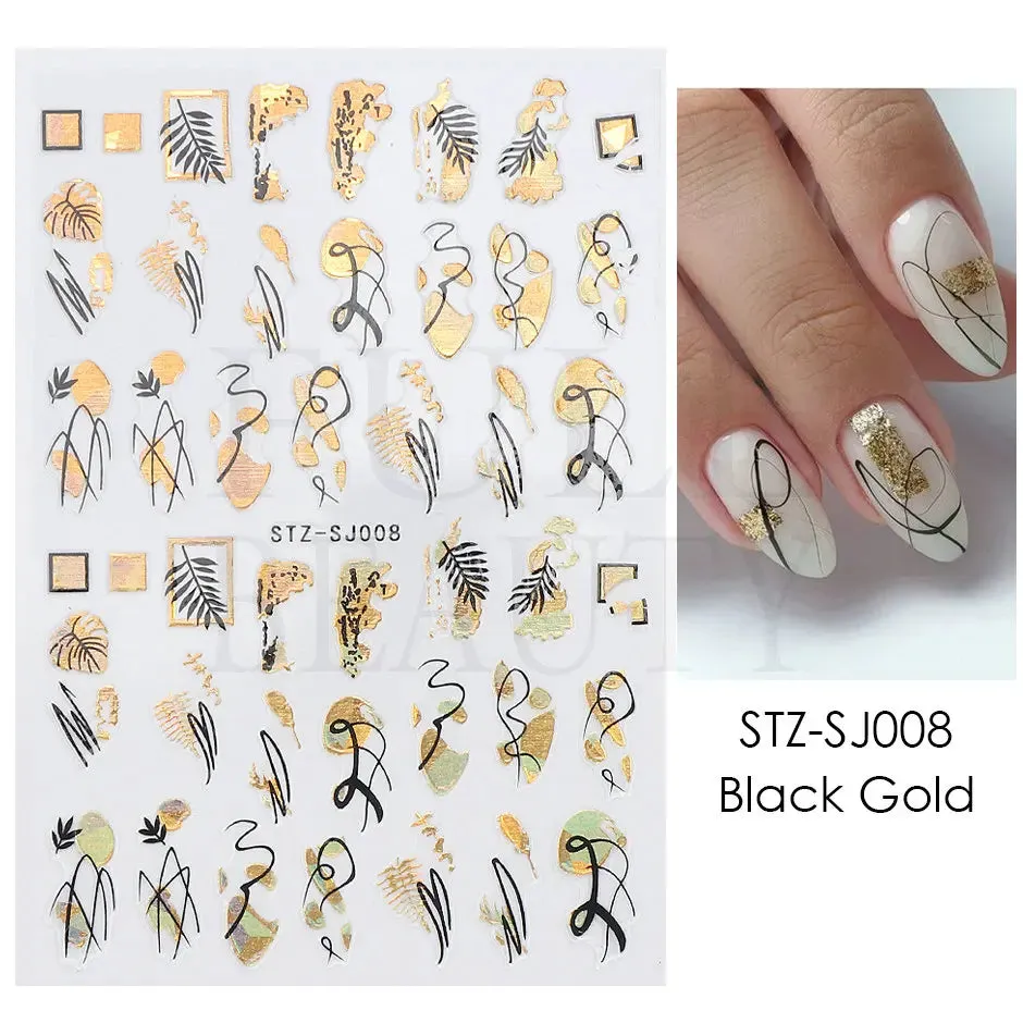 Joskaa French Textured Lines Nail Art Stickers Simple Geometry Leaf Flower Adhesive Sliders Monogram Summer Manicure Decal LYSTZ130-137
