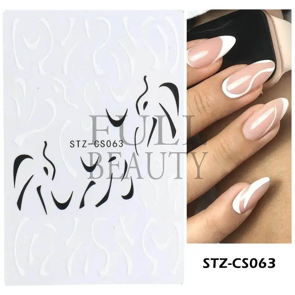 Joskaa French Textured Lines Nail Art Stickers Simple Geometry Leaf Flower Adhesive Sliders Monogram Summer Manicure Decal LYSTZ130-137