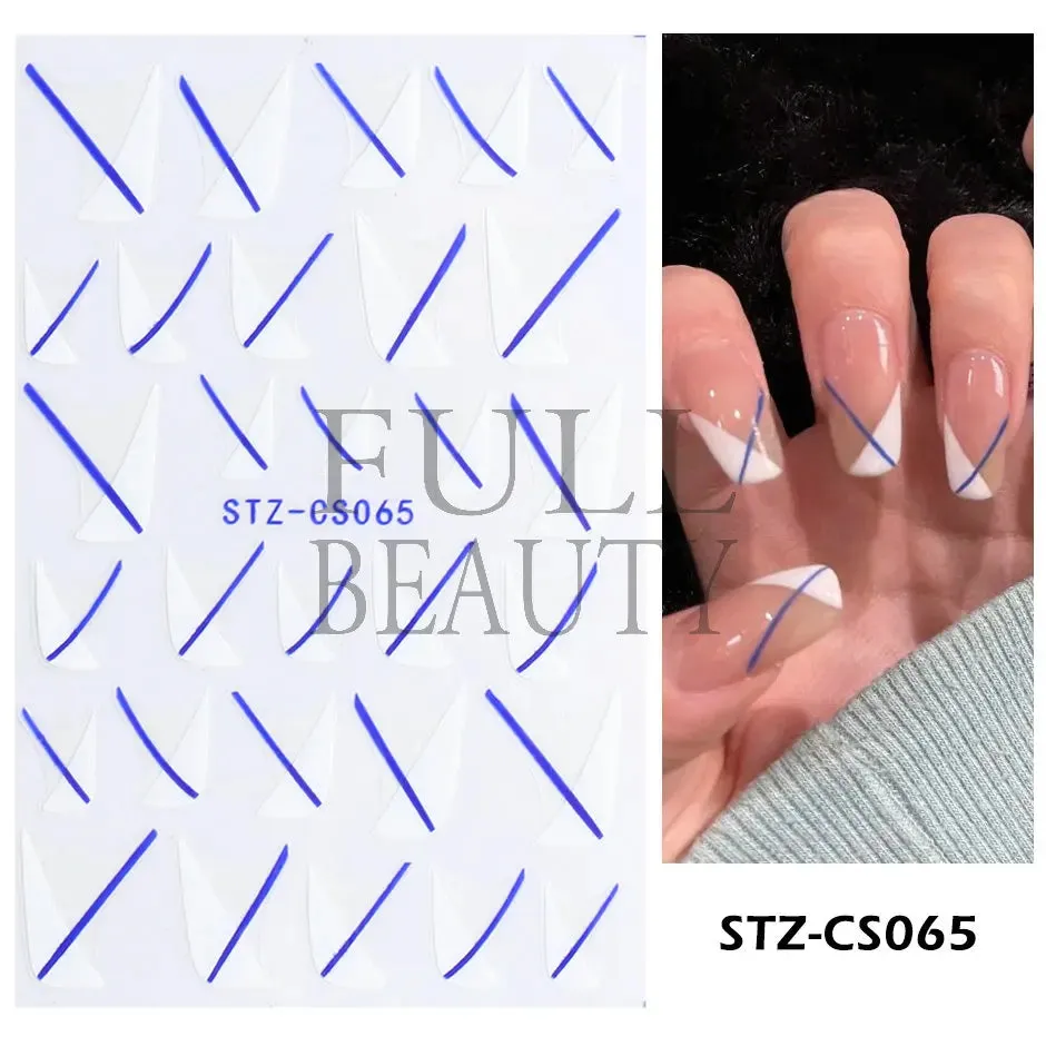 Joskaa French Textured Lines Nail Art Stickers Simple Geometry Leaf Flower Adhesive Sliders Monogram Summer Manicure Decal LYSTZ130-137