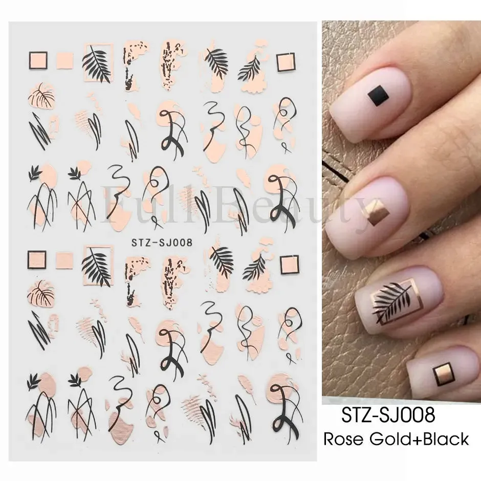 Joskaa French Textured Lines Nail Art Stickers Simple Geometry Leaf Flower Adhesive Sliders Monogram Summer Manicure Decal LYSTZ130-137