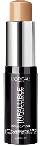 L'Oreal Paris Makeup Infallible Longwear Shaping Stick Foundation, 408 Tan, 1 Tube, 0.32 Ounce