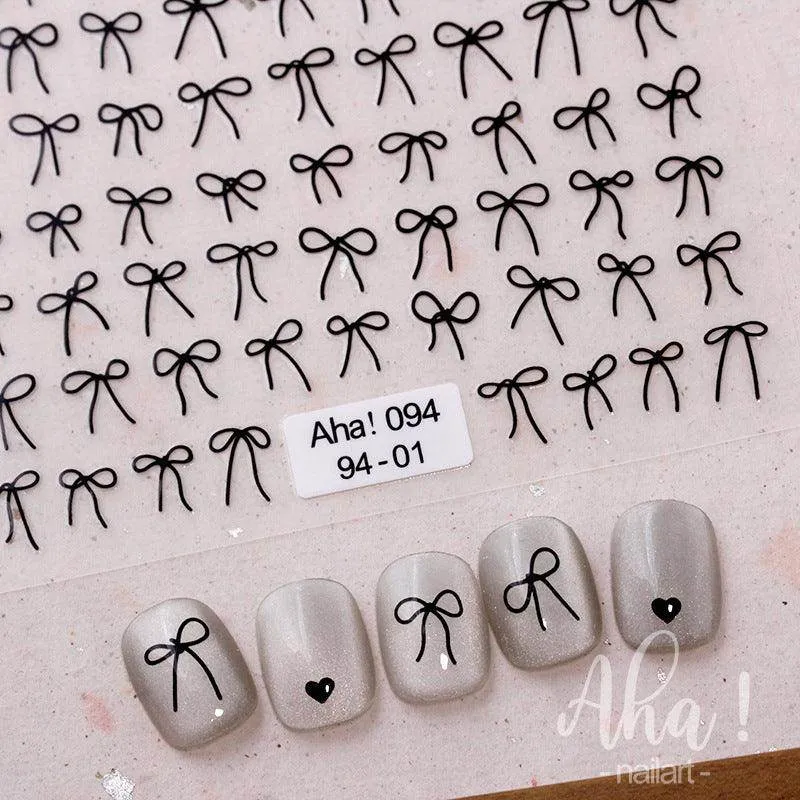 Metal Color Nail Art Stickers Sticker Decals Love Heart Bowknot  Adhesive 3D Decals Aha