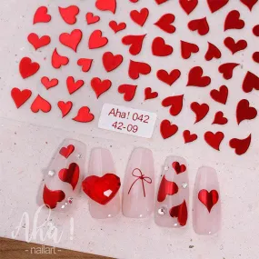 Metal Color Nail Art Stickers Sticker Decals Love Heart Bowknot  Adhesive 3D Decals Aha