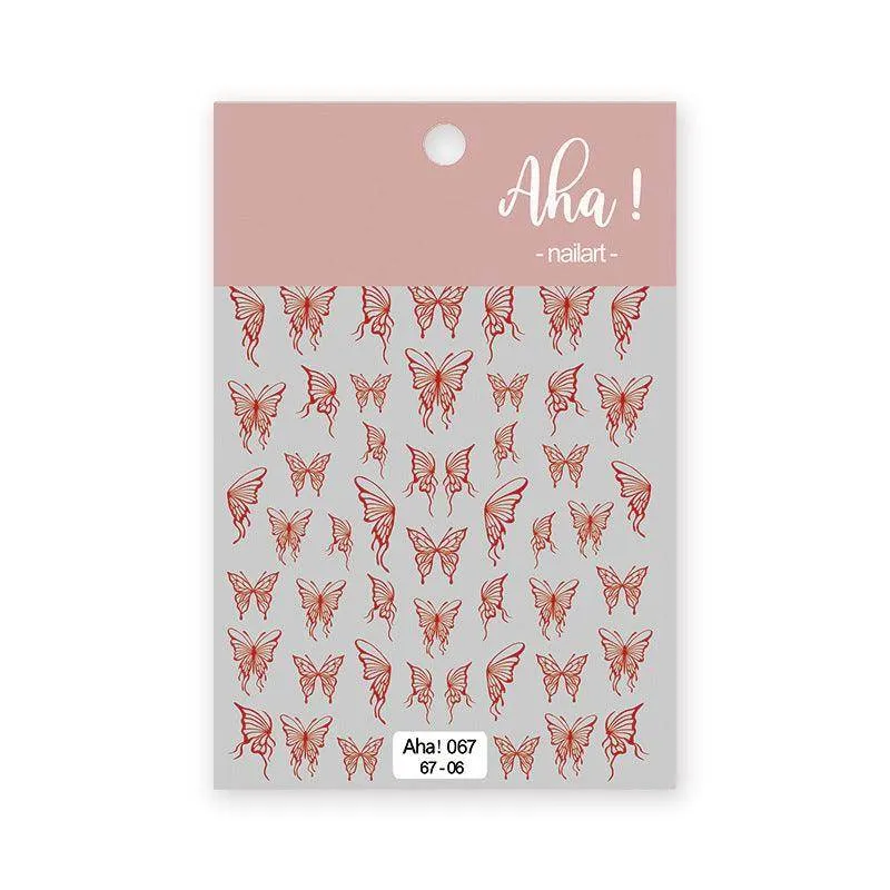 Metal Color Nail Art Stickers Sticker Decals Love Heart Bowknot  Adhesive 3D Decals Aha