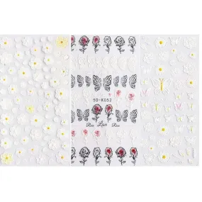 Nail Art Stickers | 3 Sheets Embossed Self-Adhesive Nail Sticker Butterfly Flower Nail Decals Nail Design Stickers French Tip Nail Stickers