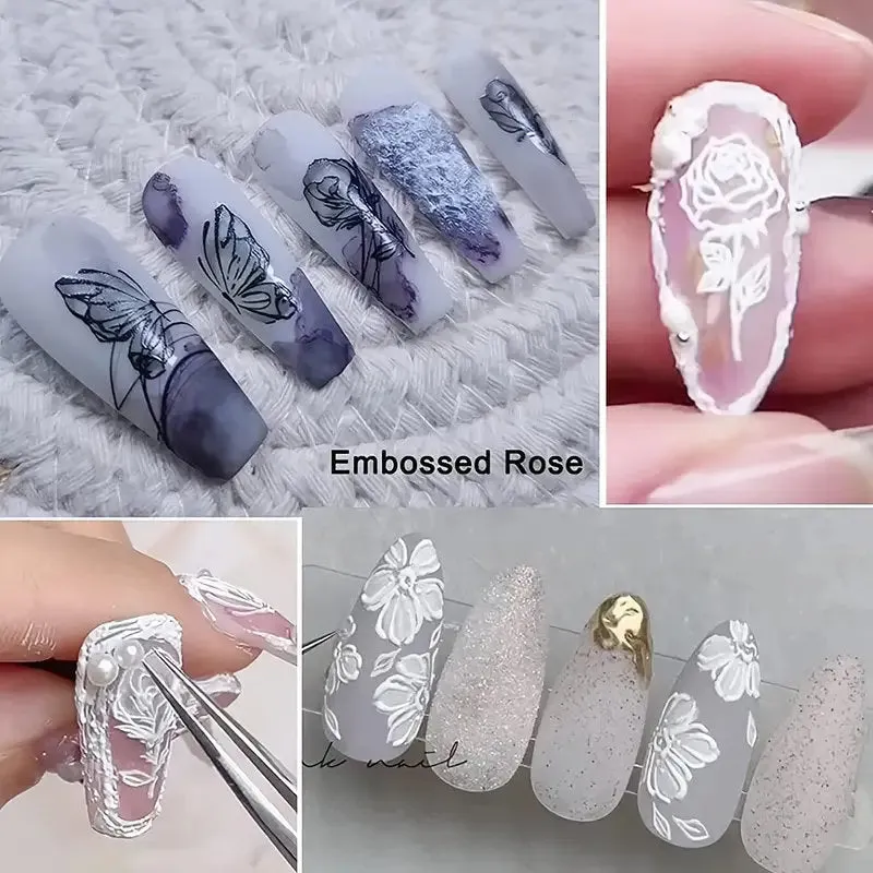 Nail Art Stickers | 3 Sheets Embossed Self-Adhesive Nail Sticker Butterfly Flower Nail Decals Nail Design Stickers French Tip Nail Stickers