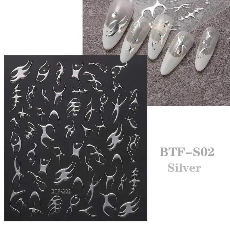 Nail Art Stickers Golden Rose Silver 3D Hollow Decals Mixed Irregular Designs Self Adhesive Fish Bone Nail Tips Decorations Salon