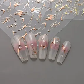 Nail Art Stickers Golden Rose Silver 3D Hollow Decals Mixed Irregular Designs Self Adhesive Fish Bone Nail Tips Decorations Salon