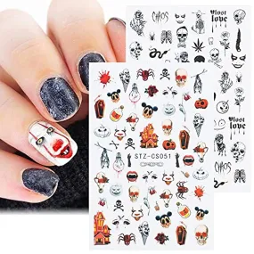 Nail Sticker Halloween Skull Head Autumn Maple Leaf Pumpkin Ghost Festival Adhesive Nail Stickers