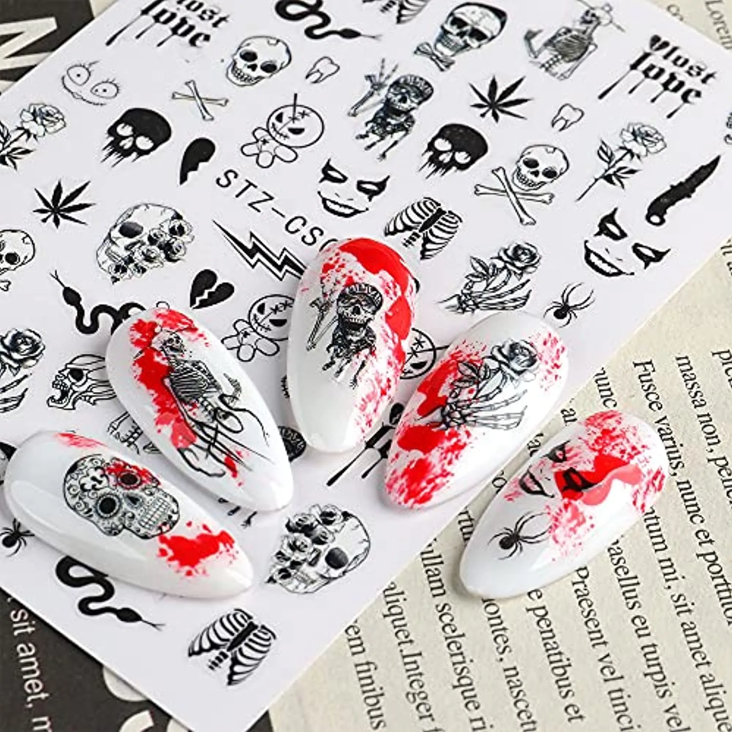 Nail Sticker Halloween Skull Head Autumn Maple Leaf Pumpkin Ghost Festival Adhesive Nail Stickers