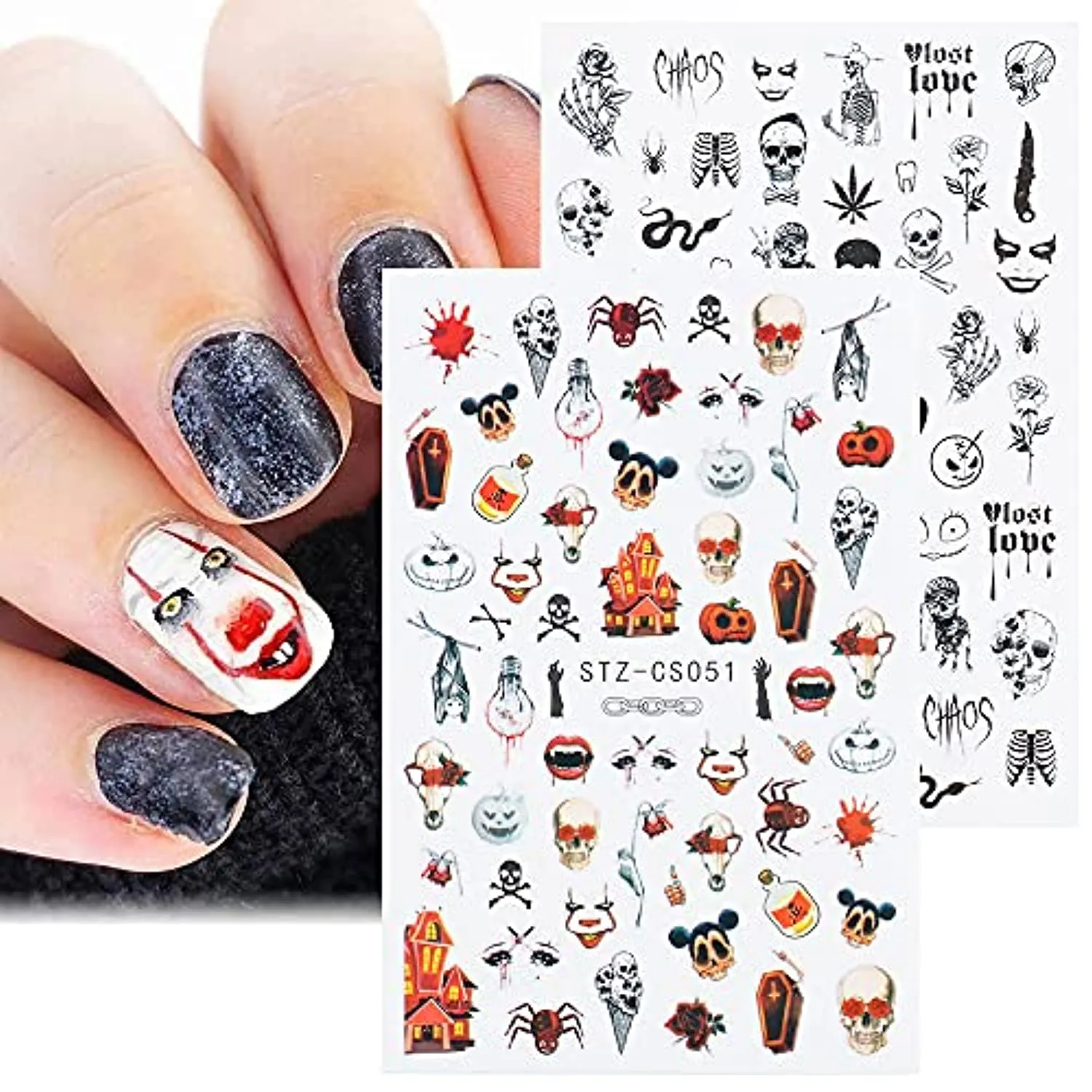Nail Sticker Halloween Skull Head Autumn Maple Leaf Pumpkin Ghost Festival Adhesive Nail Stickers