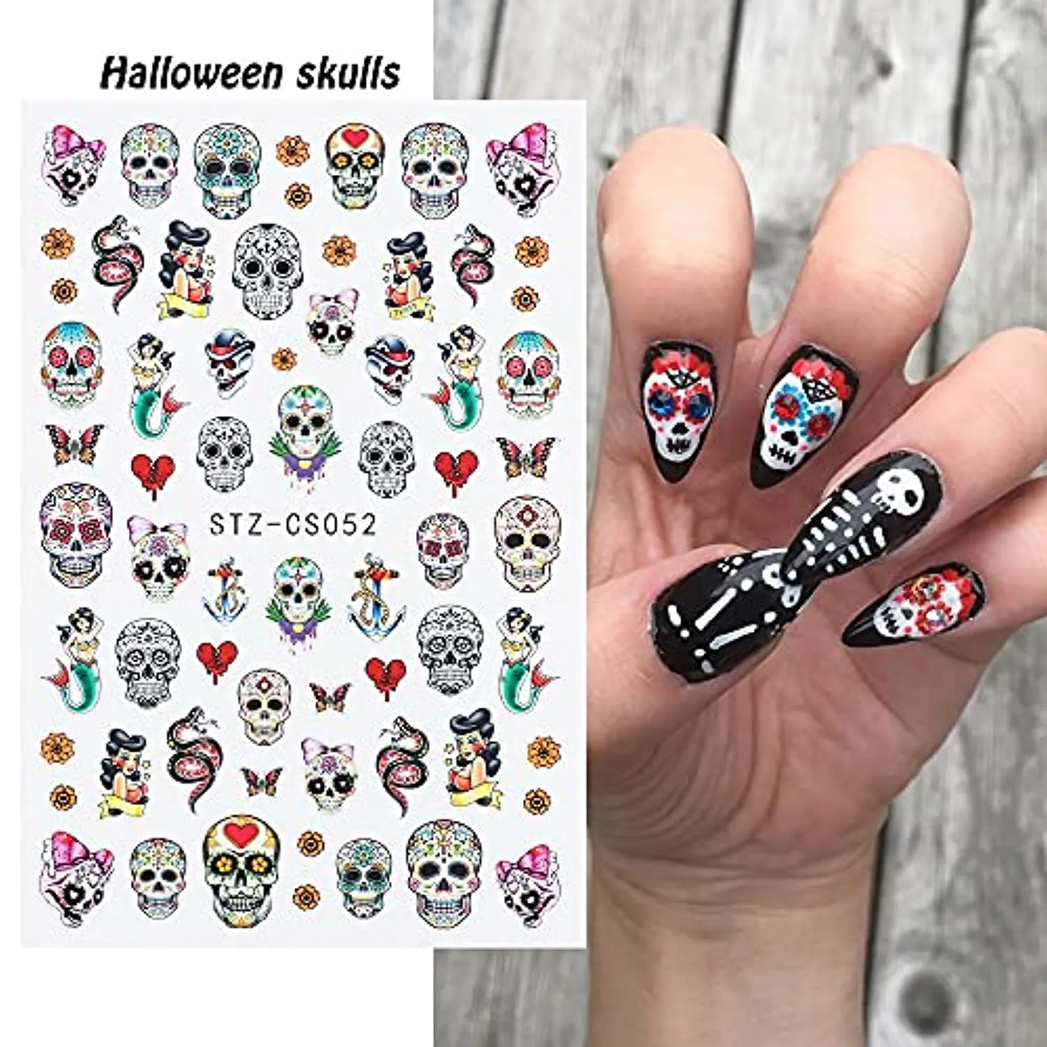 Nail Sticker Halloween Skull Head Autumn Maple Leaf Pumpkin Ghost Festival Adhesive Nail Stickers