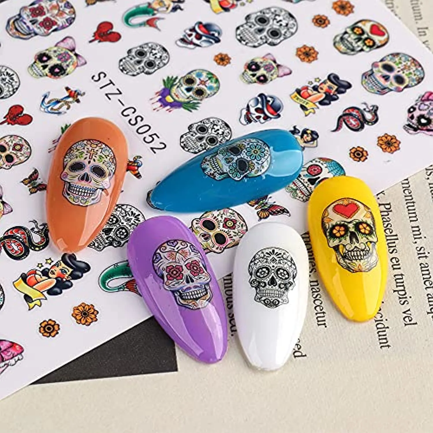 Nail Sticker Halloween Skull Head Autumn Maple Leaf Pumpkin Ghost Festival Adhesive Nail Stickers