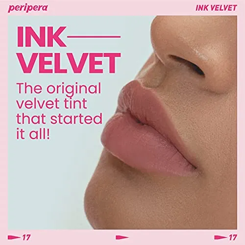 Peripera Ink the Velvet Lip Tint | High Pigment Color, Longwear, Weightless, Not Animal Tested, Gluten-Free, Paraben-Free | Rosy Nude (#17), 0.14 fl oz