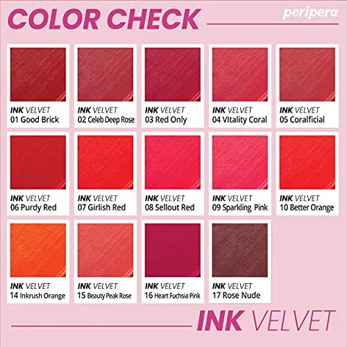 Peripera Ink the Velvet Lip Tint | High Pigment Color, Longwear, Weightless, Not Animal Tested, Gluten-Free, Paraben-Free | Rosy Nude (#17), 0.14 fl oz