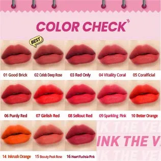 Peripera Ink the Velvet Liquid Lip | High Pigment Color, Longwear, Weightless, Not Animal Tested, Gluten-Free, Paraben-Free | Heart Fuchsia Pink (#16), 0.14 fl oz