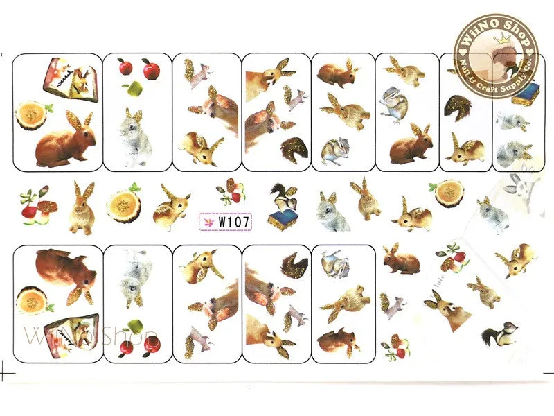 Rabbit Glitter Water Slide Nail Art Decals - 1pc (W107)