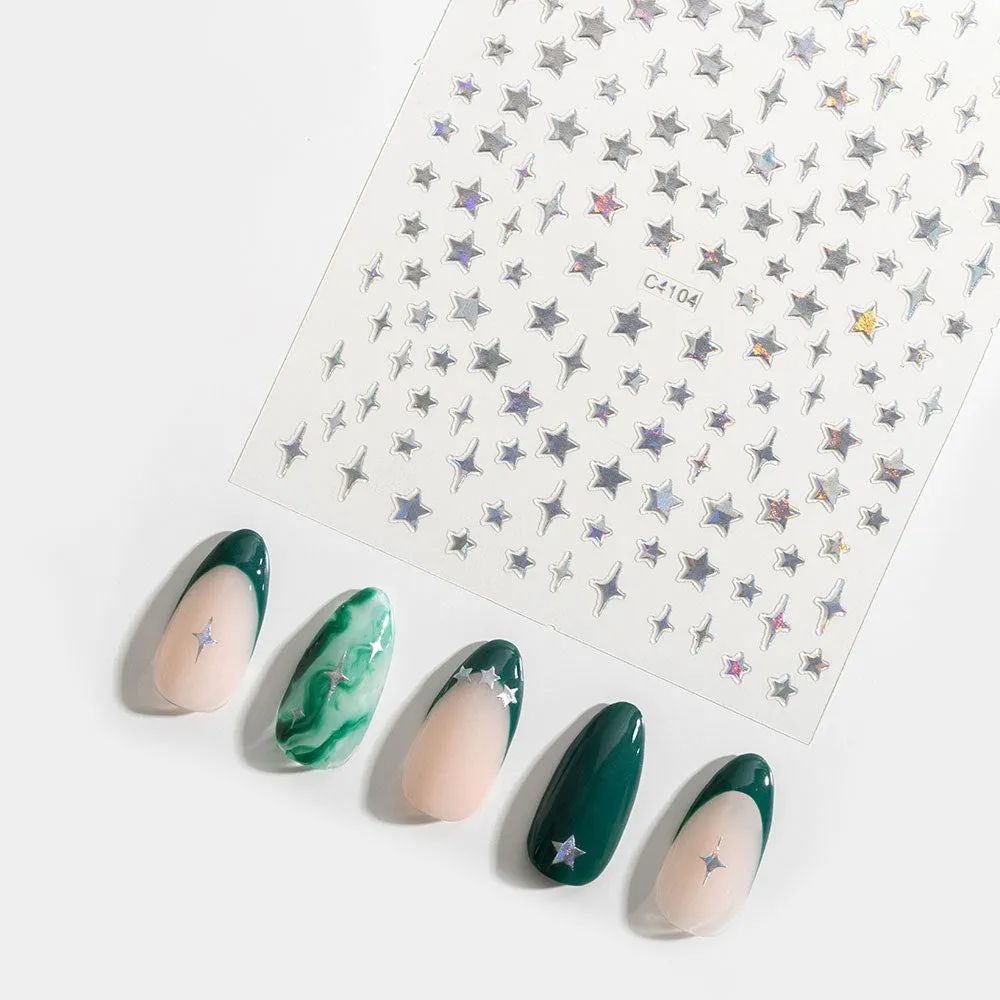 Silver Iridescent Star Nail Stickers