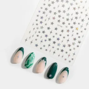 Silver Iridescent Star Nail Stickers