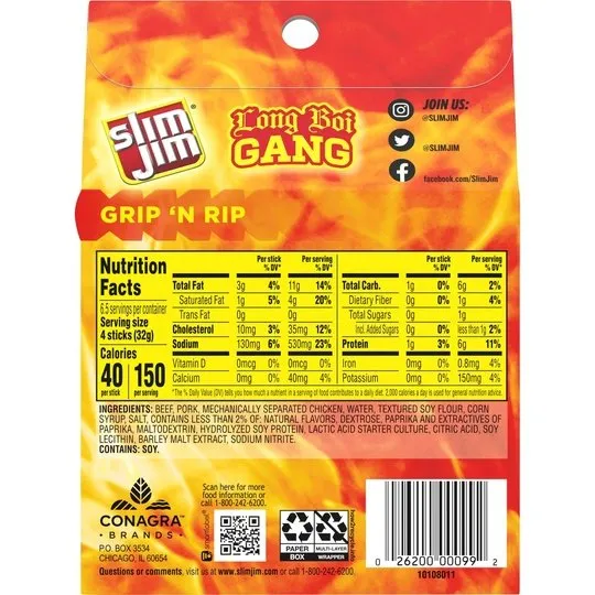 Slim Jim Spicy Meat Stick, Meat Snacks, 7.28 oz, 26 Count Box