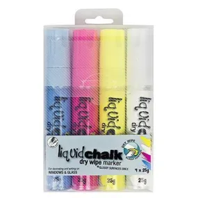 Texta Liquid Chalk Marker Dry Wipe Chisel Assorted Wallet 4